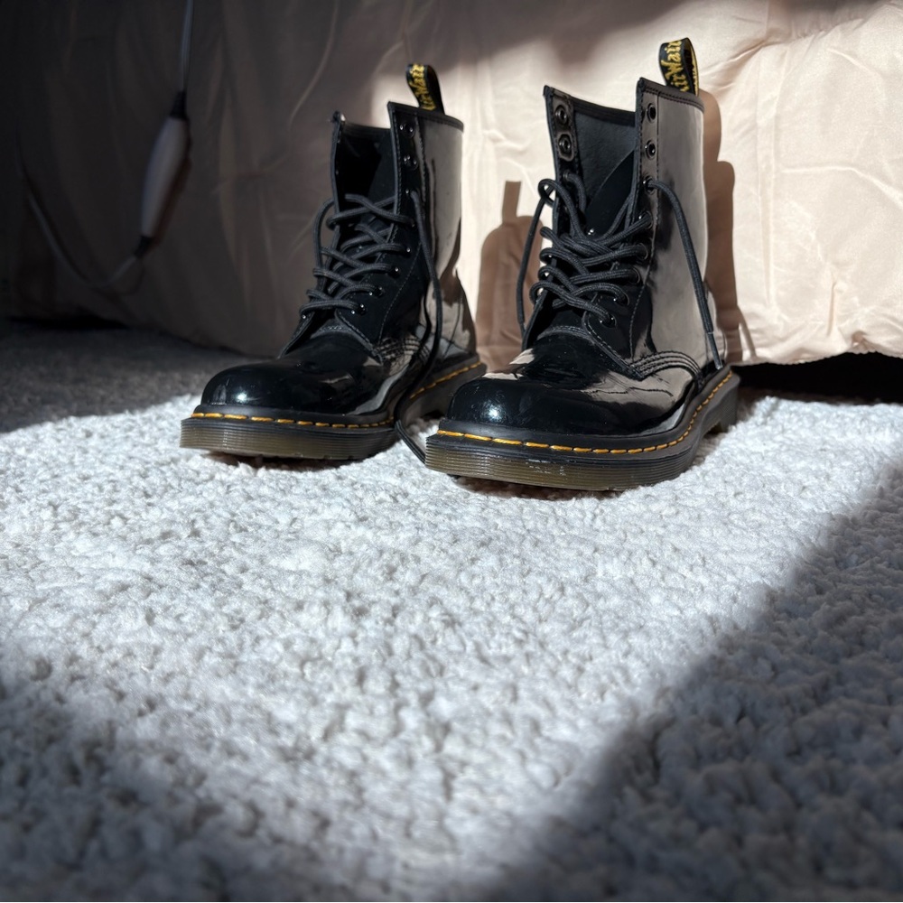 Dr. Martens Black Combat Boots with Glossy Finish